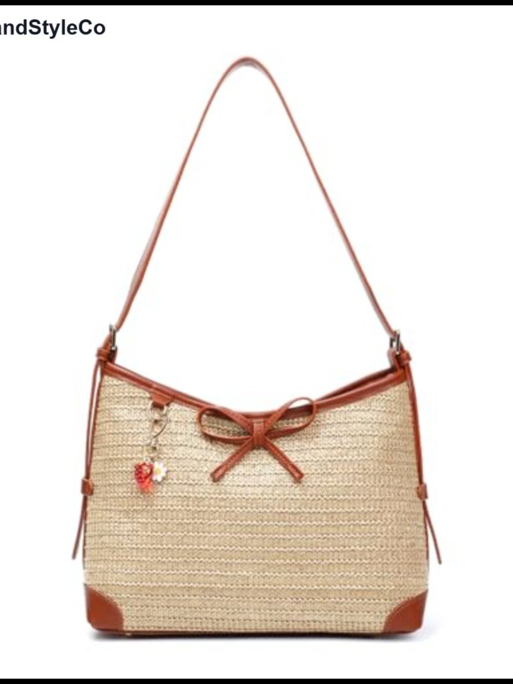 Straw Woven Hobo Shoulder Bag Vegan Faux PU Leather Tote Handbag